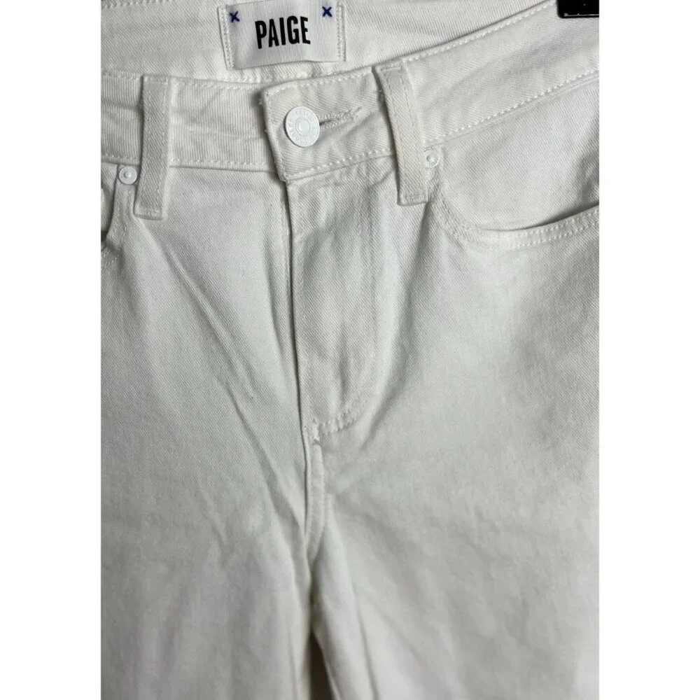 Paige Cindy Crop White High Rise Straight Leg Jeans Size 25 Frayed Hem Women’s